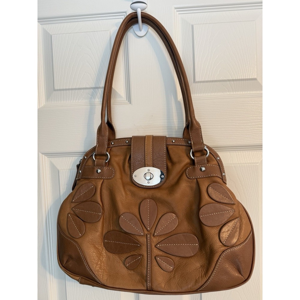Vintage Y2K Barr + Barr New York Brown Leather Floral Slouchy Hobo Shoulder Bag - Picture 2 of 16